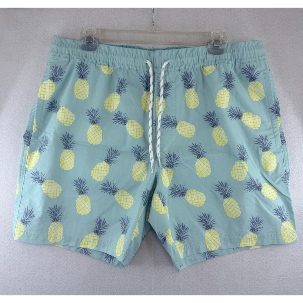 Goodfellow &‎ Co Men's Tropical Pineapple Teal Size L Swim Trunks, 7" Inseam
